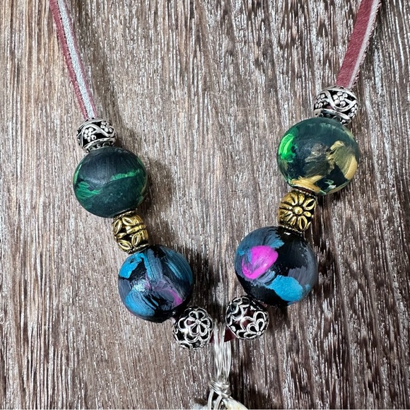 Handcrafted Abalone Shell Pendant Assemblage Art Mixed Media Necklace Leather - Picture 9 of 11